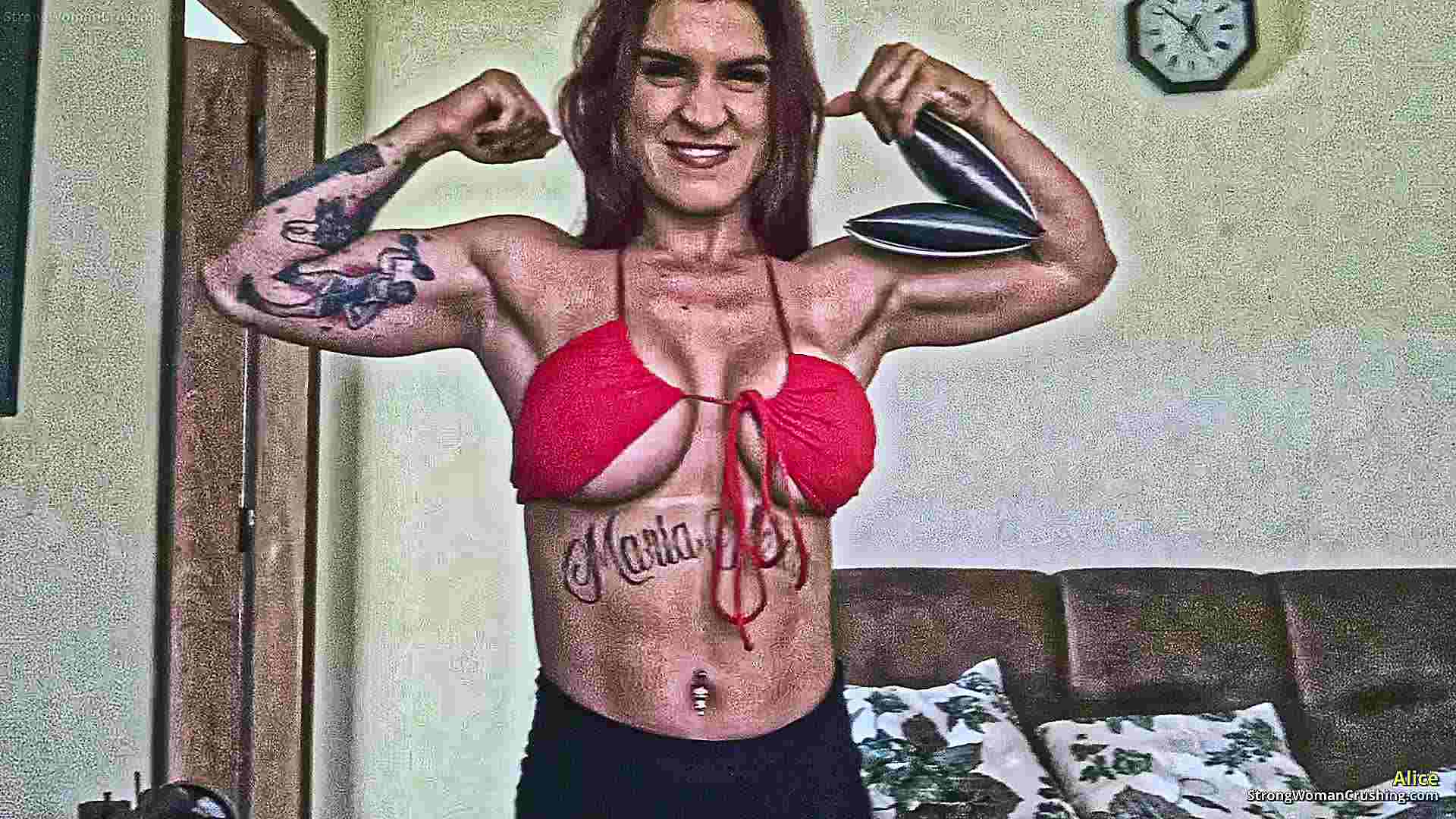 Alice smashes metal with muscles