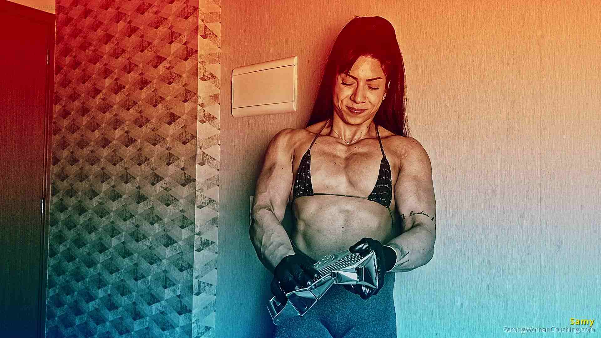 Samy crushes a metal cheese grater